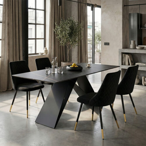 Τραπέζι Meja pakoworld sintered stone μαύρο μαρμάρου -μεταλλικά πόδια 180x90x76εκ 278-000042