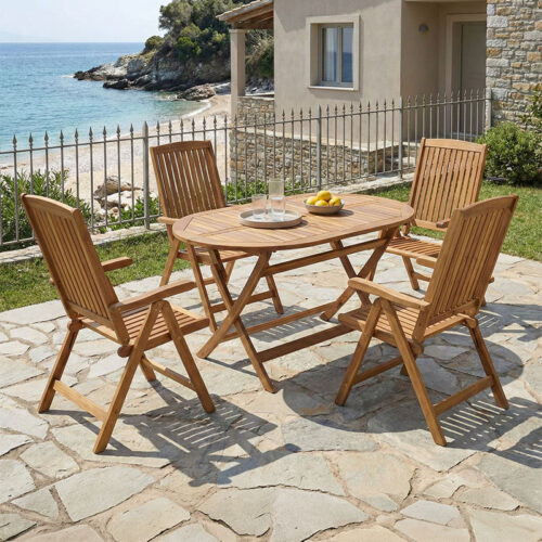 Τραπεζαρία Zerco-Falov pakoworld σετ 5τεμ φυσικό μασίφ ξύλο ακακίας 130x80x72εκ 282-000024