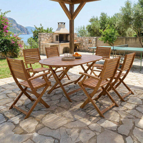 Τραπεζαρία Gorpo-Falov pakoworld σετ 7τεμ φυσικό μασίφ ξύλο ακακίας 130x80x72εκ 282-000028