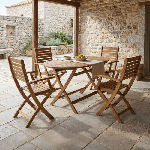 Τραπεζαρία Gorpo-Falov pakoworld σετ 5τεμ φυσικό μασίφ ξύλο ακακίας 130x80x72εκ 282-000029