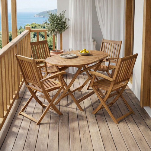 Τραπεζαρία Joter-Falov pakoworld σετ 5τεμ φυσικό μασίφ ξύλο ακακίας 130x80x72εκ 282-000031