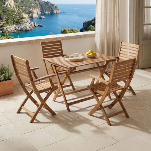 Τραπεζαρία Gorbo-Jaybo pakoworld σετ 5τεμ πτυσσόμενο φυσικό μασίφ ξύλο ακακίας 100x65x72εκ 282-000036