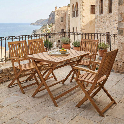 Τραπεζαρία Joter-Jaybo pakoworld σετ 5τεμ πτυσσόμενο φυσικό μασίφ ξύλο ακακίας 100x65x72εκ 282-000037