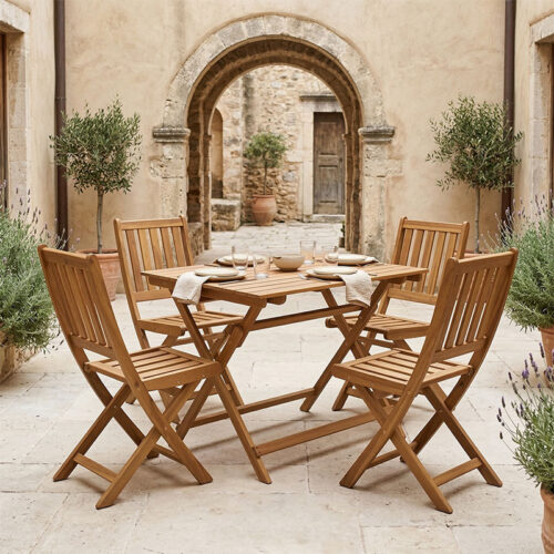 Τραπεζαρία Elijie-Jaybo pakoworld σετ 5τεμ πτυσσόμενο φυσικό μασίφ ξύλο ακακίας 100x65x72εκ 282-000040