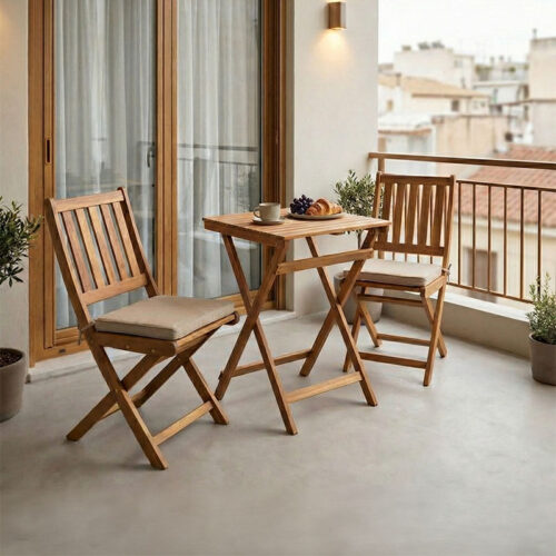 Τραπεζαρία Elijie-Lazio pakoworld σετ 3τεμ πτυσσόμενο φυσικό μασίφ ξύλο ακακίας 50x50x70εκ 282-000042