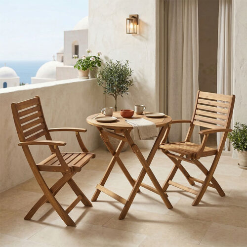 Τραπεζαρία Gorpo-Carpuva pakoworld σετ 3τεμ πτυσσόμενο φυσικό μασίφ ξύλο ακακίας Φ70x74εκ 282-000048