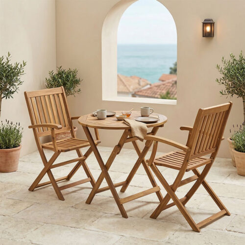 Τραπεζαρία Joter-Carpuva pakoworld σετ 3τεμ πτυσσόμενο φυσικό μασίφ ξύλο ακακίας Φ70x74εκ 282-000049