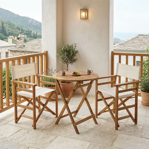 Τραπεζαρία Bistrual-Carpuva pakoworld σετ 3τεμ πτυσσόμενο φυσικό μασίφ ξύλο ακακίας Φ70x74εκ 282-000056