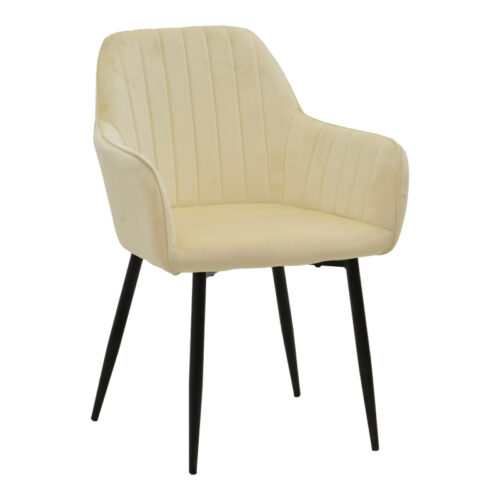 Πολυθρόνα Noor pakoworld μπεζ βελούδο με πόδι μετάλλου σε μαύρη απόχρωση 58x58x86εκ 292-000087