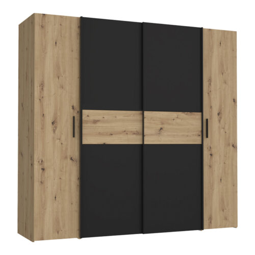 Ντουλάπα ρούχων Bekerk pakoworld τετράφυλλη μαύρο-oak μελαμίνης 200x61.5x190.5εκ 318-000003