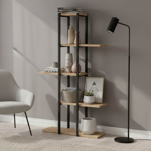 Επιδαπέδια ραφιέρα Ploko pakoworld oak μελαμίνης-μαύρο μέταλλο 60x24.7x111εκ 321-000050