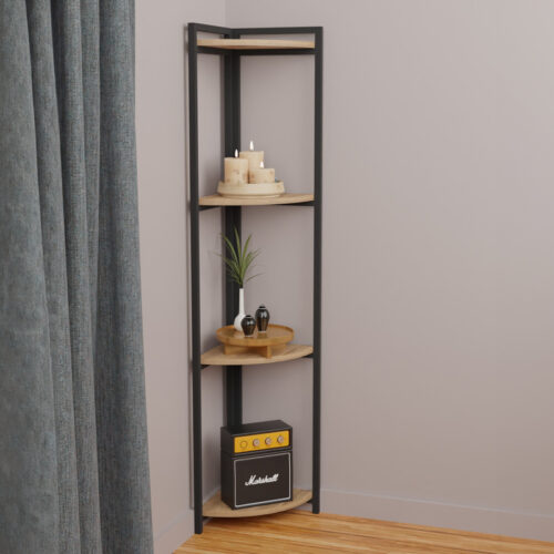 Επιδαπέδια γωνιακή ραφιέρα Byrk pakoworld oak μελαμίνης-μαύρο μέταλλο 30x30x160εκ 321-000052