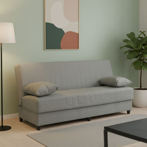 Καναπές-κρεβάτι με αποθηκευτικό χώρο τριθέσιος Romina pakoworld γκρι-μπεζ ύφασμα 190x75x85εκ 328-000024