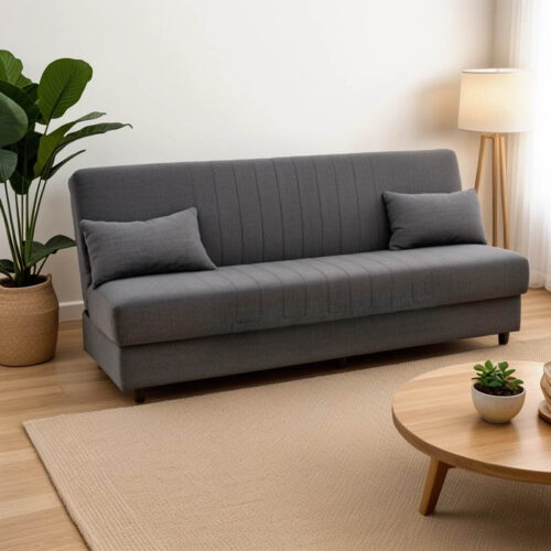 Καναπές-κρεβάτι με αποθηκευτικό χώρο τριθέσιος Romina pakoworld ανθρακί ύφασμα 190x75x85εκ 328-000025