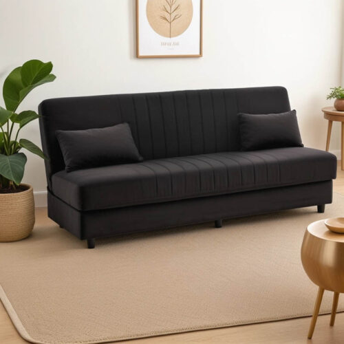 Καναπές-κρεβάτι με αποθηκευτικό χώρο τριθέσιος Romina pakoworld μαύρο ύφασμα 190x85x90εκ 328-000026