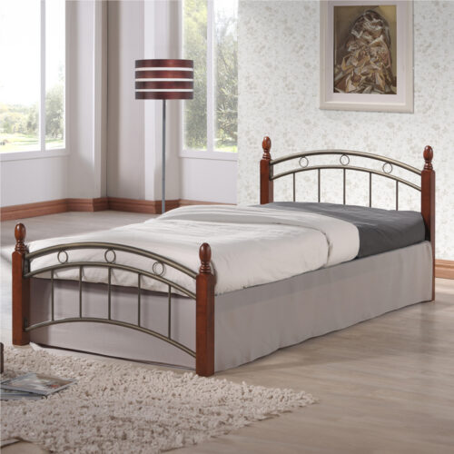 Κρεβάτι μονό Clarive pakoworld ξύλο σε καρυδί απόχρωση-μαύρο μέταλλο 90x190εκ 330-000004