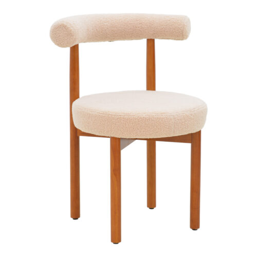 Καρέκλα Fenza pakoworld μπεζ μπουκλέ ύφασμα-πόδι ξύλο οξιάς σε καρυδί απόχρωση 60x54x75εκ 332-000016