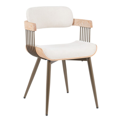 Πολυθρόνα Cameo pakoworld μέταλλο μπρονζέ-white-wash ξύλο-μπέζ ύφασμα 53x49.5x75.5εκ 332-000027