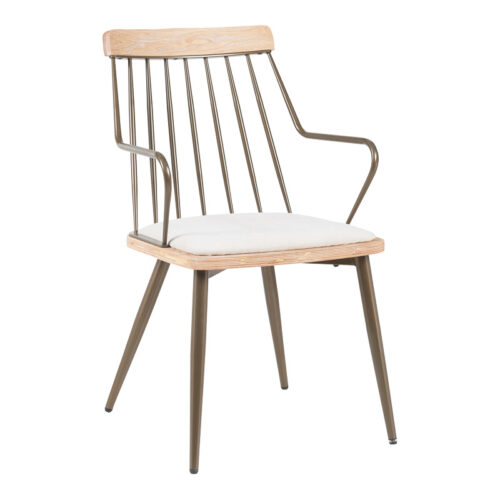 Πολυθρόνα Posse pakoworld μέταλλο μπρονζέ-white wash ξύλο-μπεζ ύφασμα 52x59x83εκ 332-000031