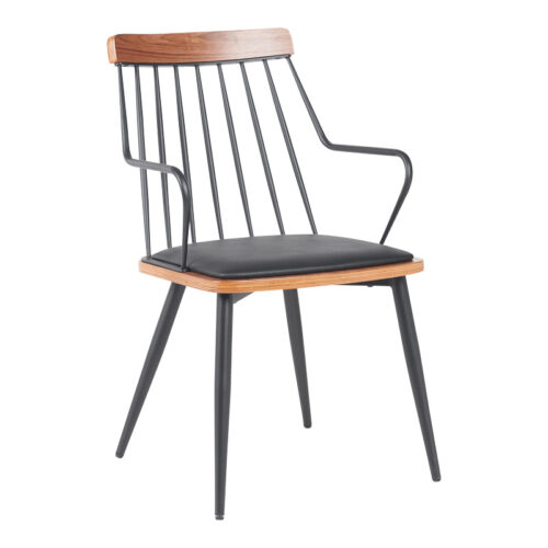 Πολυθρόνα Posse pakoworld μέταλλο μαύρο-καρυδί ξύλο-μαύρο pu 52x59x83εκ 332-000032