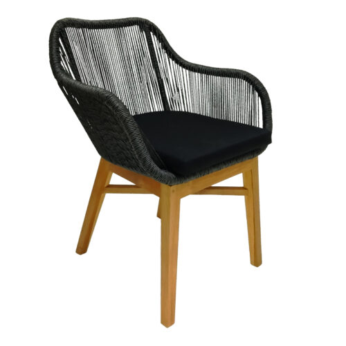 Πολυθρόνα Kalie pakoworld teak ξύλο και συνθετικό σχοινί σε φυσική-μαύρη απόχρωση με μαξιλάρι 60x61x80εκ 343-000012