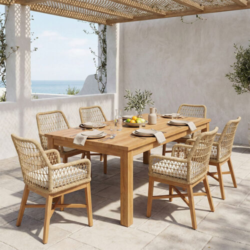 Τραπεζαρία 7τεμ Elaiza-Wooly pakoworld teak ξύλο σε φυσική-μπεζ απόχρωση 220x90x75εκ 343-000045