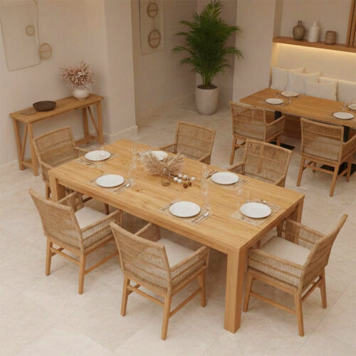 Τραπεζαρία Inca-Wooly pakoworld σετ 7τεμ σε φυσική-μπεζ απόχρωση 220x90x75εκ 343-000054