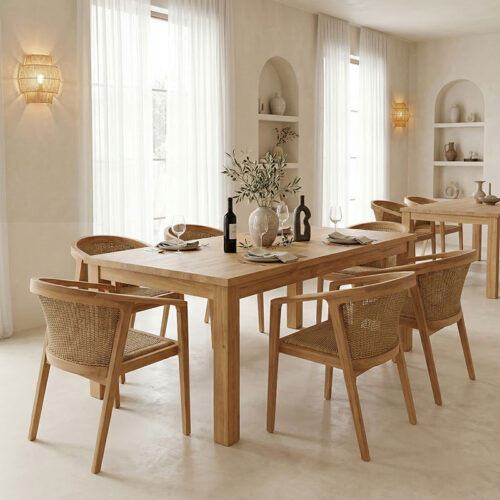 Τραπεζαρία Granny-Wooly pakoworld σετ 7τεμ σε φυσική-μπεζ απόχρωση 220x90x75εκ 343-000070