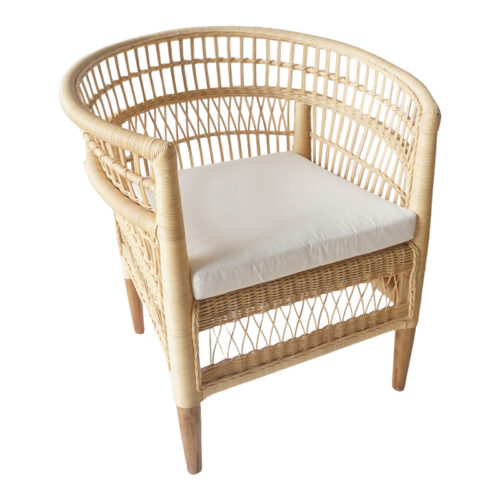 Πολυθρόνα Necorian paakoworld teak ξύλο με pe rattan σε φυσική απόχρωση και λευκό μαξιλάρι 80x70x87εκ 343-000090