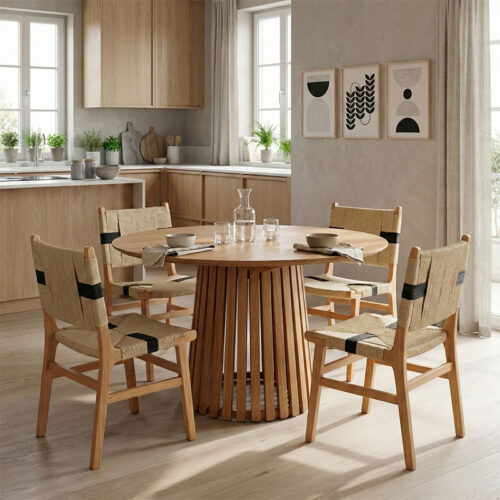 Τραπέζι Kenda I pakoworld mindi ξύλο σε φυσική απόχρωση Φ120x75εκ 343-000116