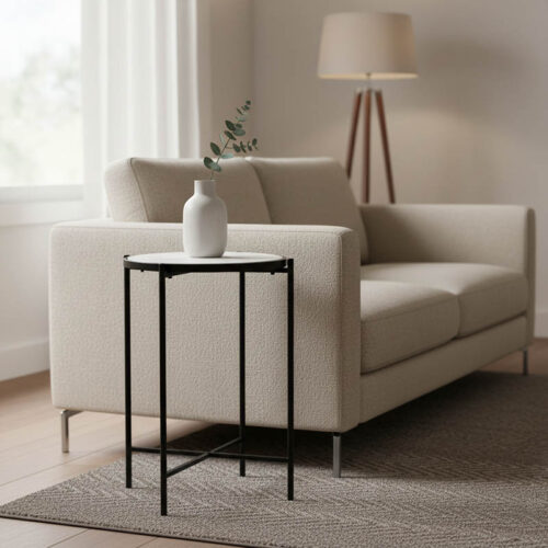 Βοηθητικό τραπεζάκι σαλονιού Luxere Inart μαύρο μέταλλο-λευκό μαρμάρου Φ40x65.5εκ 352-000002