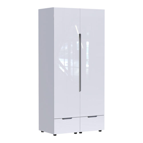 Ντουλάπα δίφυλλη Afina pakoworld mdf σε λευκή glossy απόχρωση 100x57x213εκ 361-000017