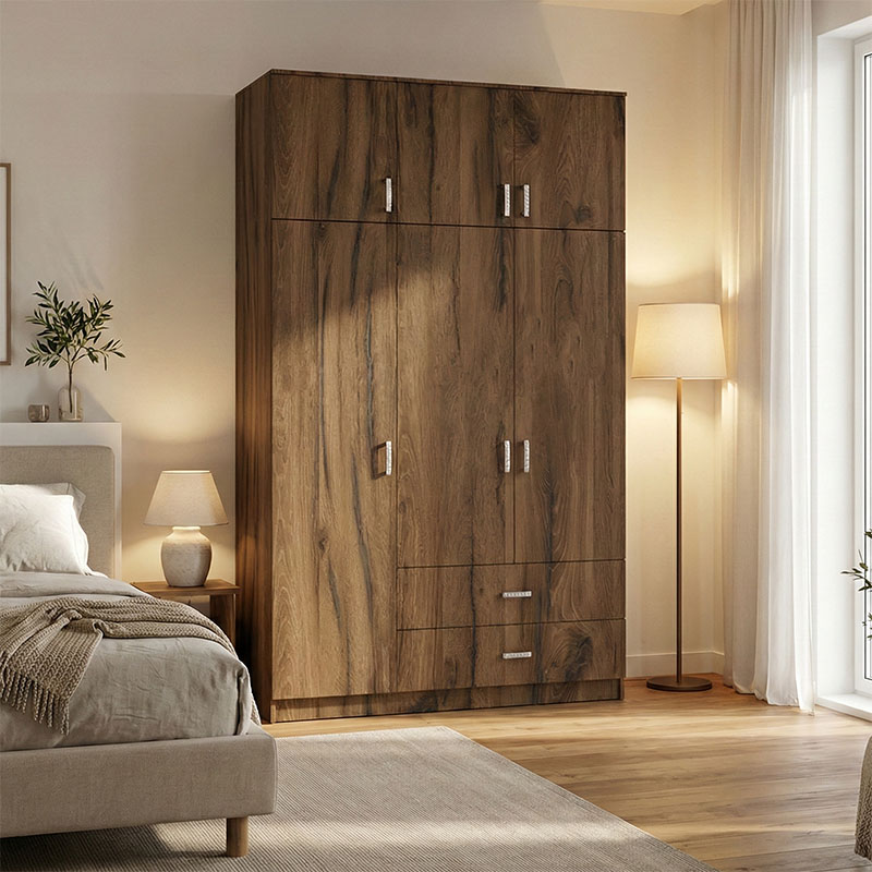 Ντουλάπα τρίφυλλη με συρτάρια Royal pakoworld καρυδι-oak 150x58x230εκ 361-000120