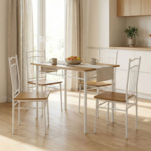 Τραπεζαρία Reforia pakoworld σετ 5τμχ mdf σε φυσική απόχρωση με λευκά μεταλλικά πόδια 110x60x74εκ 374-000001