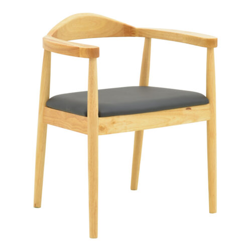 Πολυθρόνα Joube pakoworld rubberwood σε φυσική απόχρωση με μαύρο pu μαξιλάρι 59x48x73εκ 382-000001