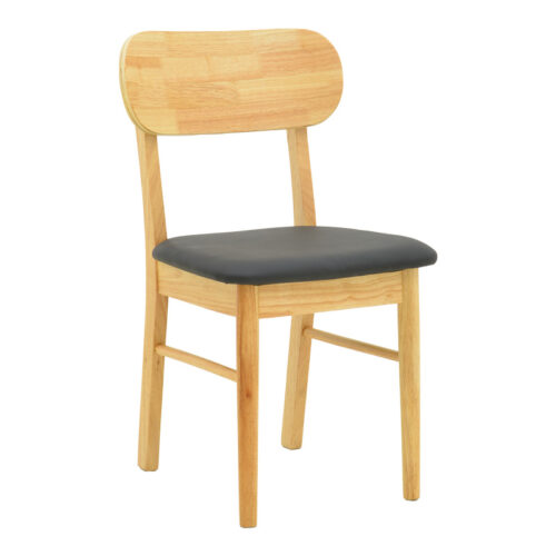 Καρέκλα Bedona pakoworld rubberwood σε φυσική απόχρωση με μαύρο pu μαξιλάρι 47x46x80εκ 382-000003