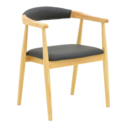 Πολυθρόνα Sandi pakoworld rubberwood σε φυσική απόχρωση με μαύρο pu μαξιλάρι 50x60x80εκ 382-000005