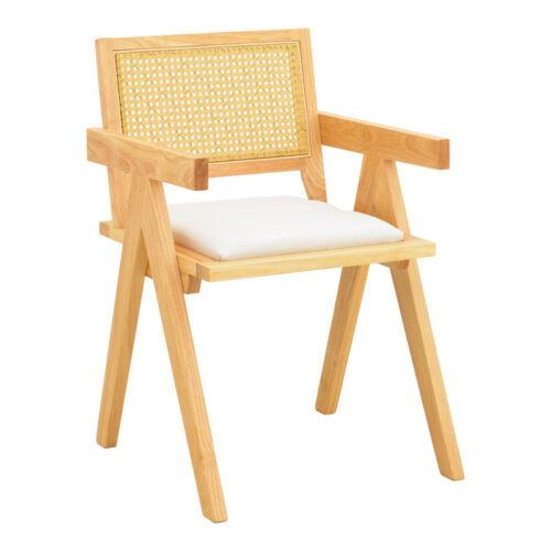 Πολυθρόνα Winslow pakoworld rubberwood σε φυσική απόχρωση-ύφασμα λευκό 51x54x80εκ 382-000009