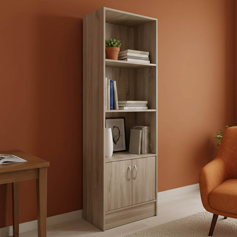 Βιβλιοθήκη Tekaro pakoworld σε sonoma απόχρωση 57x33x180εκ 383-000007