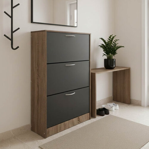 Παπουτσοθήκη Savaz pakoworld σε oak-ανθρακί απόχρωση 60x24x114εκ 383-000024