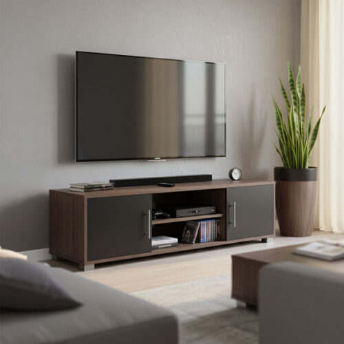 Έπιπλο τηλεόρασης Serank pakoworld σε oak-ανθρακί απόχρωση 120x40x40εκ 383-000037