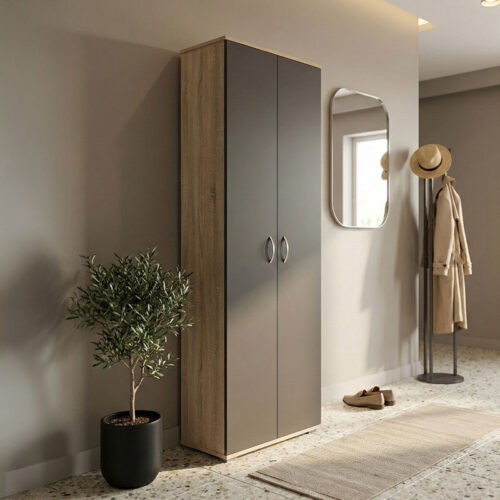 Παπουτσοθήκη-Ντουλάπα Racka pakoworld sonoma-ανθρακί 58x34x186εκ 383-000121