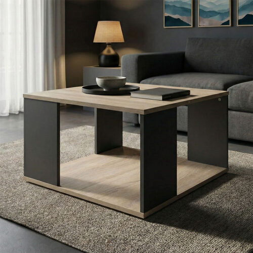 Τραπέζι σαλονιού Zelegan pakoworld sonoma-ανθρακί 60x60x39εκ 383-000141