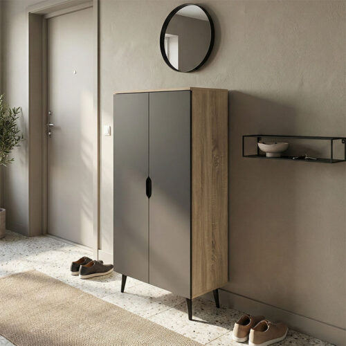 Παπουτσοθήκη-ντουλάπα Oufelia pakoworld sonoma-ανθρακί 60x32.5x134.5εκ 383-000151