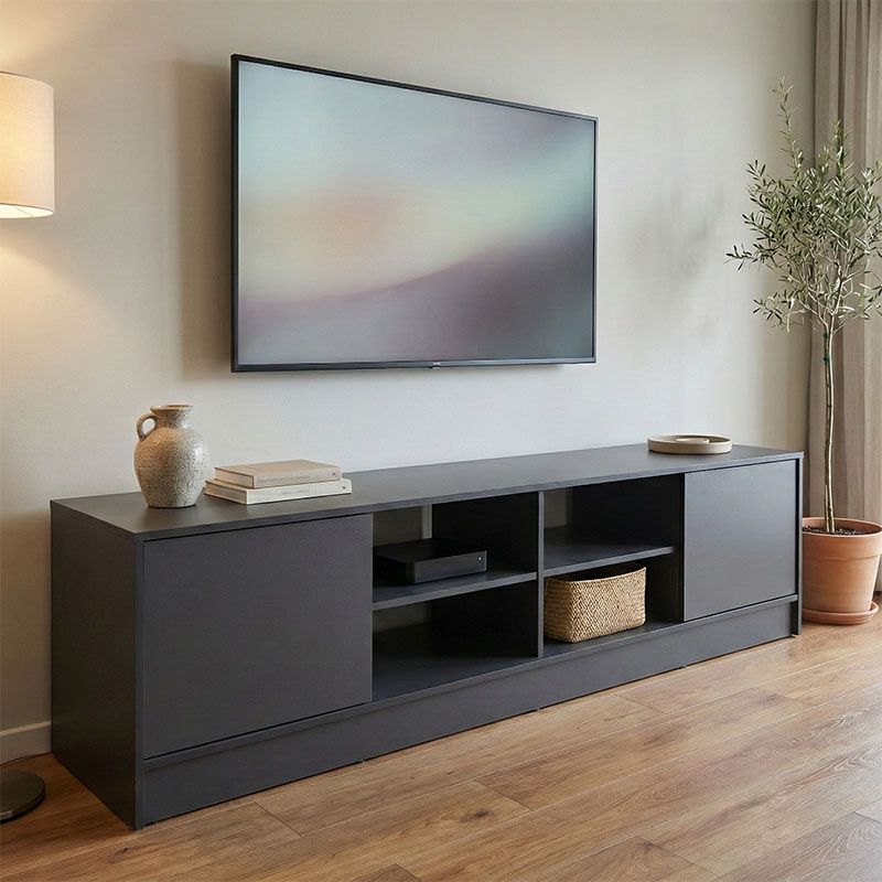 Έπιπλο τηλεόρασης Tivia pakoworld ανθρακί 180x35x41.5εκ 383-000152