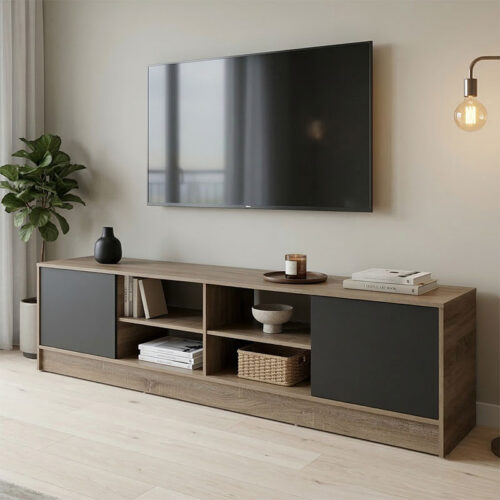 Έπιπλο τηλεόρασης Tivia pakoworld sonoma-ανθρακί 180x35x41.5εκ 383-000153