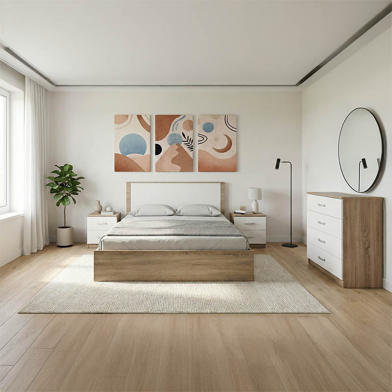 Σετ Κρεβατοκάμαρας Athos Sonoma Λευκό με Κρεβάτι 160x200εκ Σετ 4τεμ 383-000319