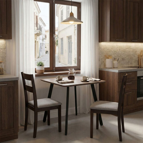 Τραπέζι Squaro pakoworld καρυδί mdf με μαύρα μεταλλικά πόδια 80x80x75εκ 390-000008