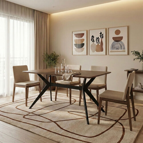 Τραπέζι Ezali pakoworld mdf καρυδί με μαύρα μεταλλικά πόδια 140x80x75εκ 390-000018