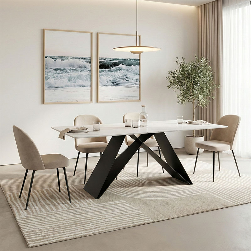 Τραπέζι Mapele pakoworld sintered stone λευκή όψη μαρμάρου με μαύρα μεταλλικά πόδια 180x90x75εκ 390-000021
